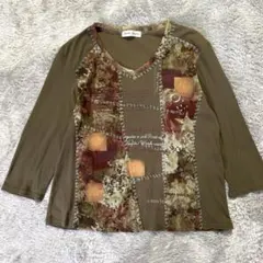 CHARGE レナウン　七分袖カットソー カーキ系 Lサイズ