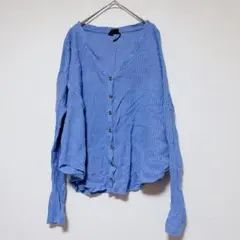 レディース トップス リブ編みカーディガン XS カーディガン 長袖 ブルー