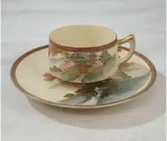 骨董　古薩摩　薩摩焼　美人と猫　手鞠　金彩　色絵　茶器　茶碗　１客 骨董 古薩摩 薩摩焼 美人と猫 手鞠 金彩 色絵 茶器 茶碗 1客