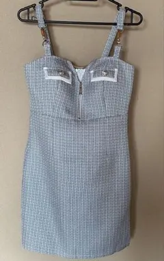 フロントジップツイードバックルタイトミニドレス　dazzy