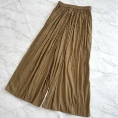 ユニクロ ワッシャーサテンプリーツワイドパンツ ブラウン　S 楽ちん　ワッシャー