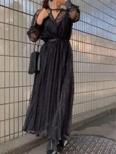 【タグ付き未使用】アメリヴィンテージ オケージョンドレス　ブラック　S Ameri VINTAGE（アメリ ヴィンテージ）EMBROIDERY DRESS
