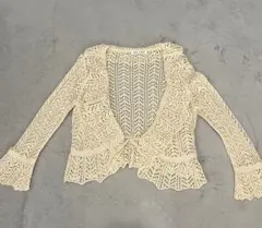 クリーム色 レース編み カーディガン L