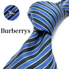 【美品】Burberrys ネクタイ 希少品 ストライプ 青金 ブランドロゴ