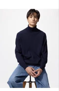 メリノタートルネックセーター ユニクロ NAVY ネイビー XXL