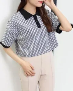 ジャガード柄ポロ襟トップスのサムネイル