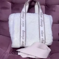 NICE CLAUP フェイクファーロゴトートBAG 白
