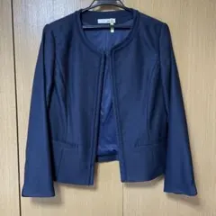 ネイビー ノーカラージャケット Mサイズ スカートセット【クリーニング済】