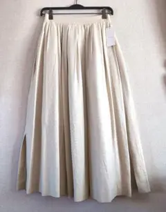 [アメリカンホリック]新品未使用麻混タックフレアロングスカートアイボリーFサイズ