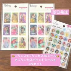 【新品】ディズニー プリンス&プリンセス 3Dシール ポイントシール 3枚セット