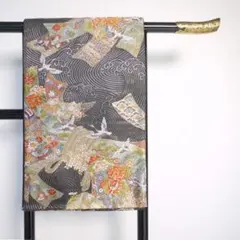 袋帯 金 黒 鶴 古典