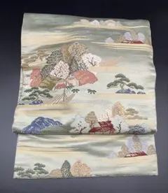名古屋帯 洒落帯　高級　♢ 正絹　アンティーク　風景　立波　R395