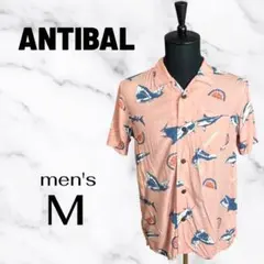 【ANTIBAL・アンティバル】アロハシャツ　サメ　テロテロ　淡ピンク　Mのサムネイル