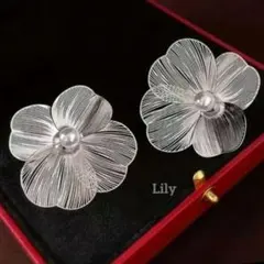 ✨ シルバー ビック フラワー パール ピアス ヴィンテージ 花 エレガント
