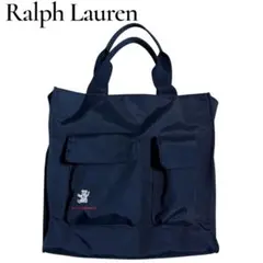 希少 Ralph Lauren トートバッグ ネイビー ポロベア 刺繍 A4可