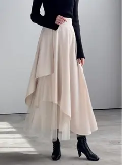 GRL アシンメトリーチュールレイヤードフレアスカート[gc275]