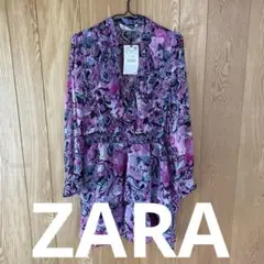 1日セール。ZARA花柄長袖チュニック 紫系