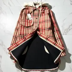 未使用　TELA テラ　チェック柄　ウールコート　レザー フード　2way 赤