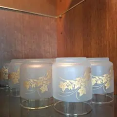 フロストガラス 金色花柄昭和レトロ グラスセット 10個