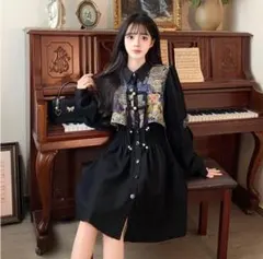 大きいサイズ ワンピース　シャツ　レディース 秋冬　ブラック　春 新品 長袖z