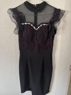 デイジーストア　キャバ　クラブ　フリル付き黒紫レースタイトドレス　M