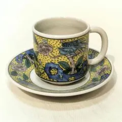 九谷焼　カップ＆ソーサー　黄色　花鳥　コーヒーカップ　未使用日本製