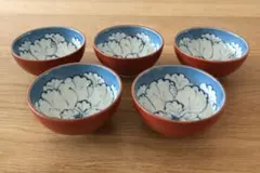 【新品】波佐見焼 福峰窯 汲出揃 煎茶揃 小鉢 手描き 赤巻き 5客揃 湯呑み