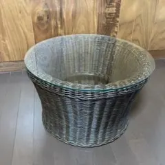 アジアン ローテーブル ラタン ガラス天板