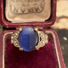 英国　イギリス　ヴィンテージ　青　ブルー　金色　ゴールド　指輪　リング　14号