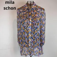 ★mila schon★L★幾何学模様フリル付長袖シャツ★シースルー★絹100%のサムネイル