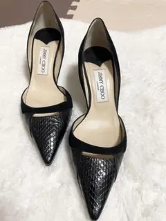 JIMMY CHOO ブラックスエード ハイヒール ポインテッドトゥ375㎝美品