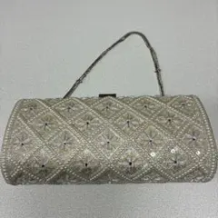 シルバー ビーズ刺繍 パーティーバッグ
