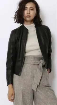 トゥモローランド　ラムレザージップアップブルゾン　36 ブラック