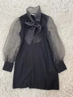 ZARA 袖シースルー　オーガンジーリボン付きミニワンピース