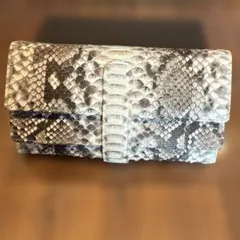 ヘビ革 グレー系 Ｗかぶせ二つ折り財布 パイソン柄