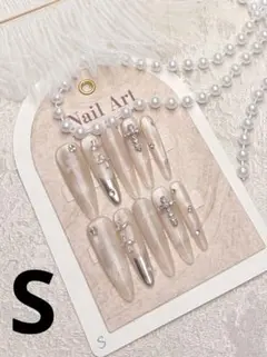 ネイルチップ ギャルネイル ロング 埋め尽くし　ハート　ワンホン シルバー