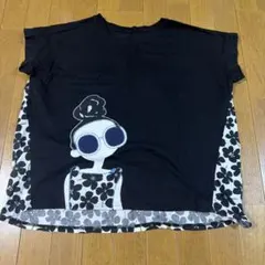 花柄切り替え 半袖Tシャツ ブラック