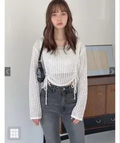 GRL メッシュ編みスパンコールドロストニットトップス ホワイト