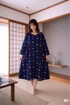 GW限定割引中！新品　着物リメイクワンピース　反物　水玉　ゆったり　Ｌサイズ