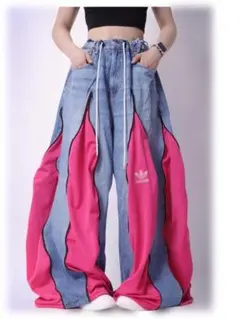 4ジップワイドデニム トラックパンツ リメイク L 101416 - メルカリ