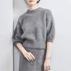 美品✨《ユナイテッドアローズ》フォックスカシミヤハーフスリーブニット　グレー