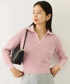 【新品】ROPE オーガニックコットンポロ襟プルオーバー/イージーケア ピンク