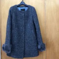 【アルパカ混】UNTITLED  ファー付きノーカラーコート　グレー　2