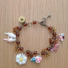 動物と花のチャーム ブレスレットレトロ