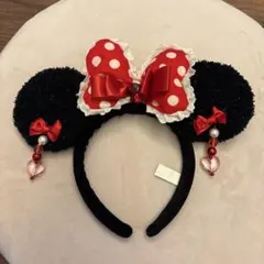 ディズニー　ミニーマウス　イヤリング　カチューシャ　赤　リボン　ドット