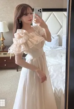 フリルオフショルコルセットワンピース M アイボリー mb1584