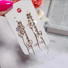 レディース　アクセサリー　ゴールド　ハート　２連　ロング　イヤリング