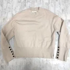 GLOBAL WORK 袖ボタン ハイネック ニット ベージュ M