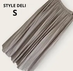 STYLE DELI ロングプリーツスカート S グレージュウエストゴム フレアのサムネイル