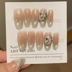 マグネットキラキラ　グリーン　ストーン付き　ネイルチップ 10個セット